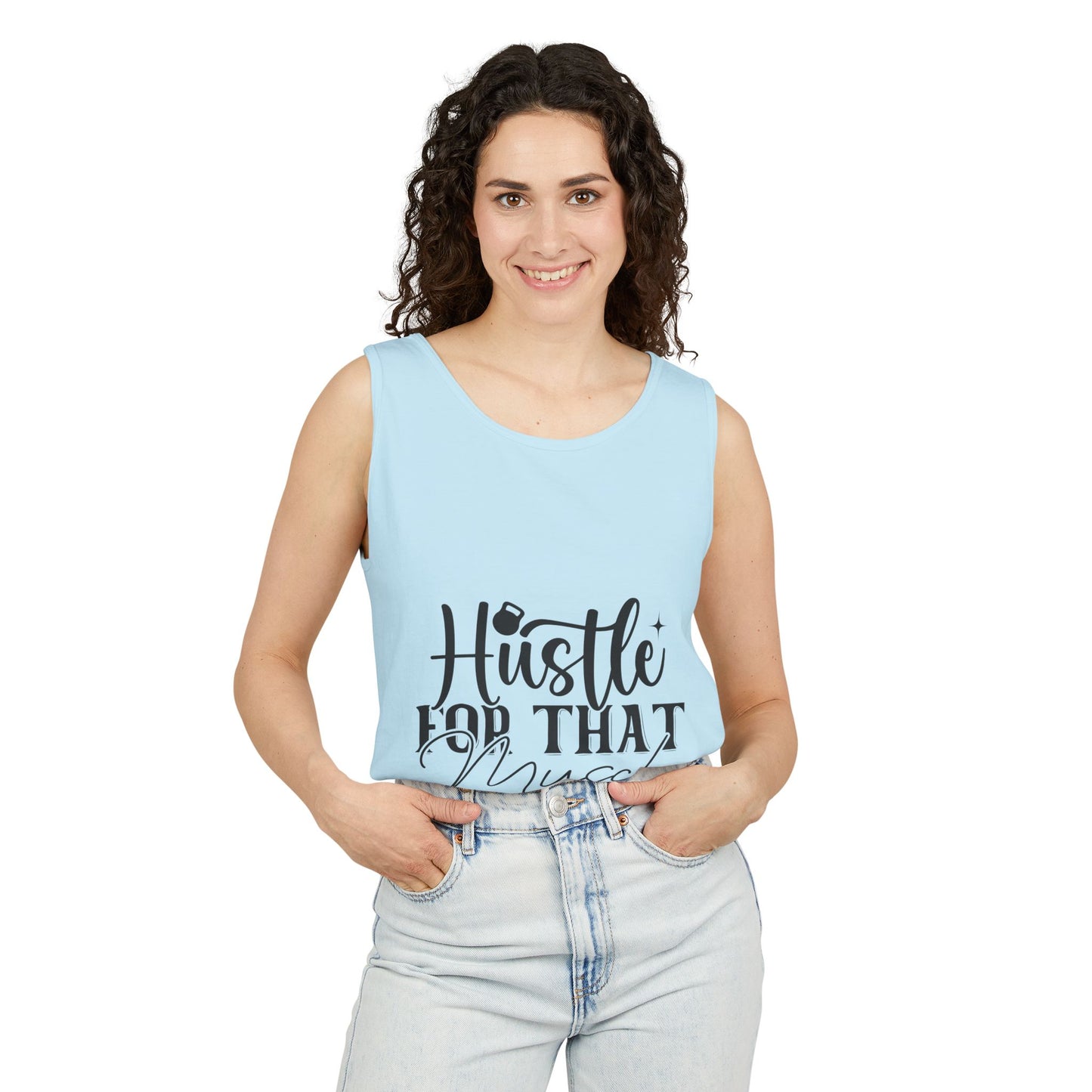Unisex Garment-Dyed Tank Top – "Hustle for That Muscle" Motivational Gym Tank