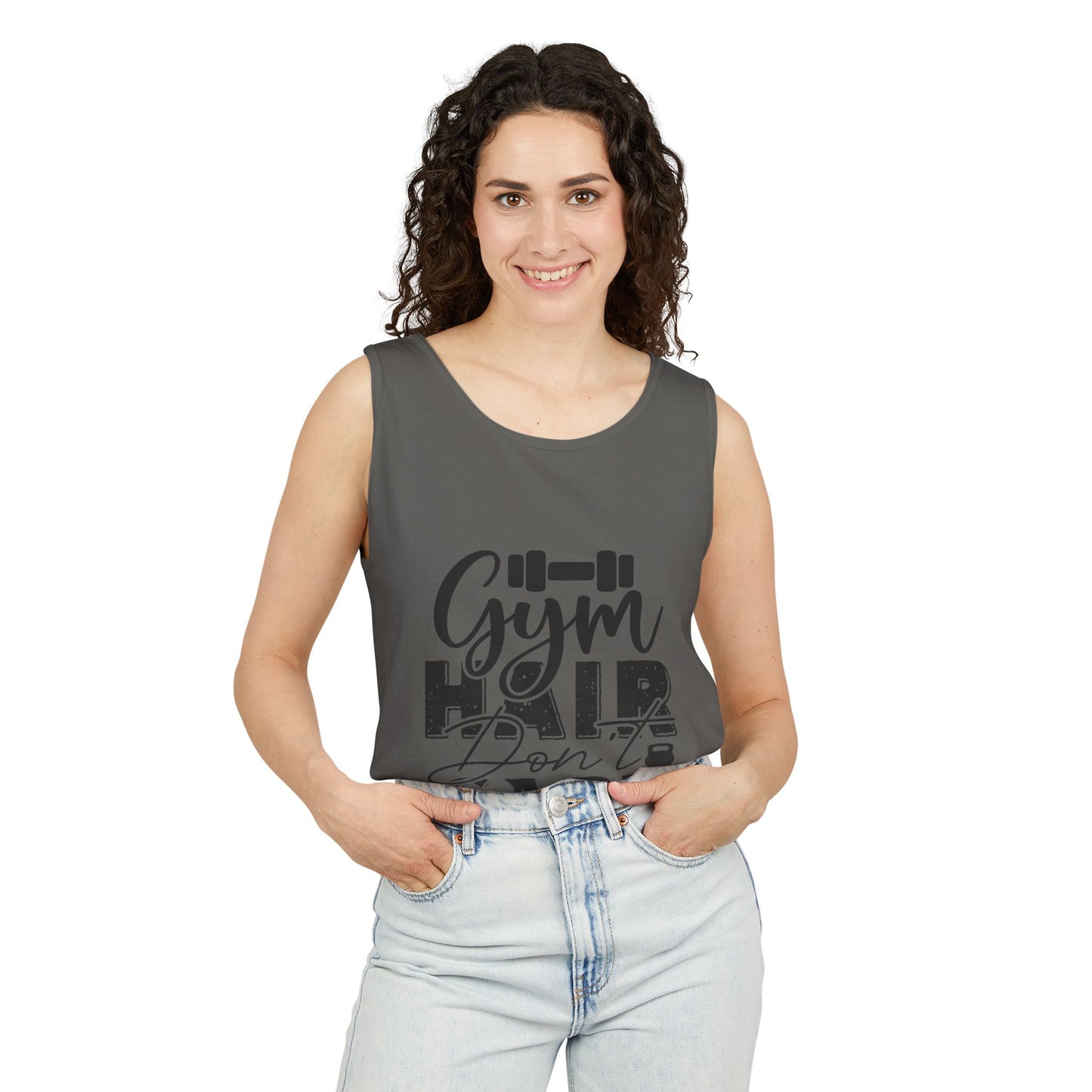 Unisex Garment-Dyed Tank Top – "Gym Hair Don’t Care" Funny Workout Tank
