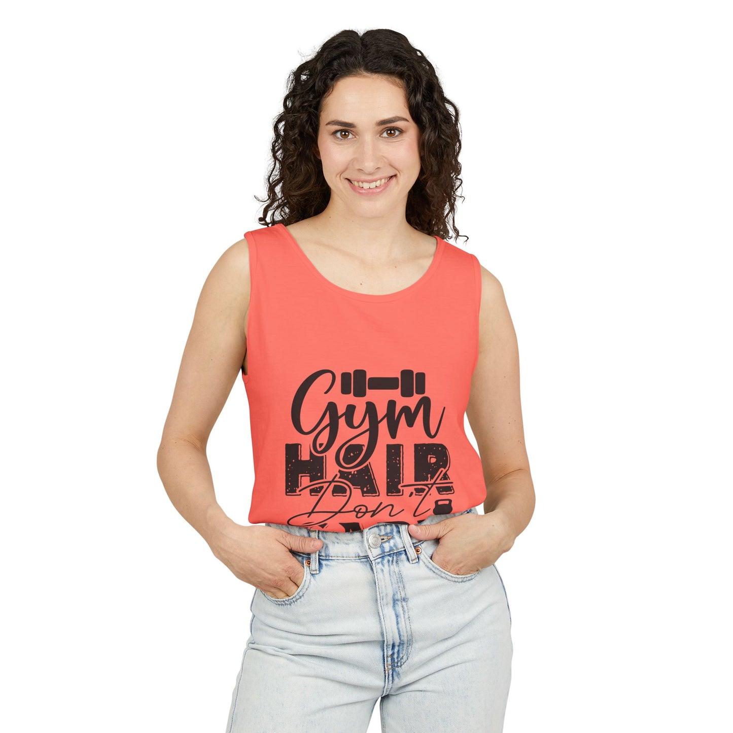Unisex Garment-Dyed Tank Top – "Gym Hair Don’t Care" Funny Workout Tank