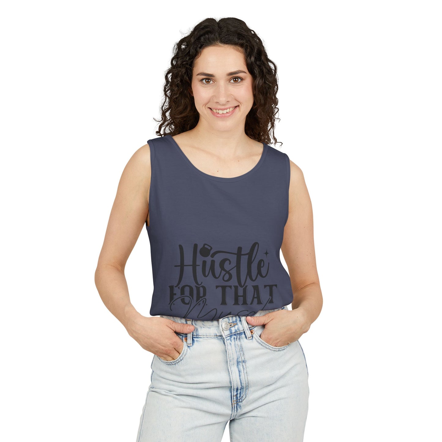 Unisex Garment-Dyed Tank Top – "Hustle for That Muscle" Motivational Gym Tank