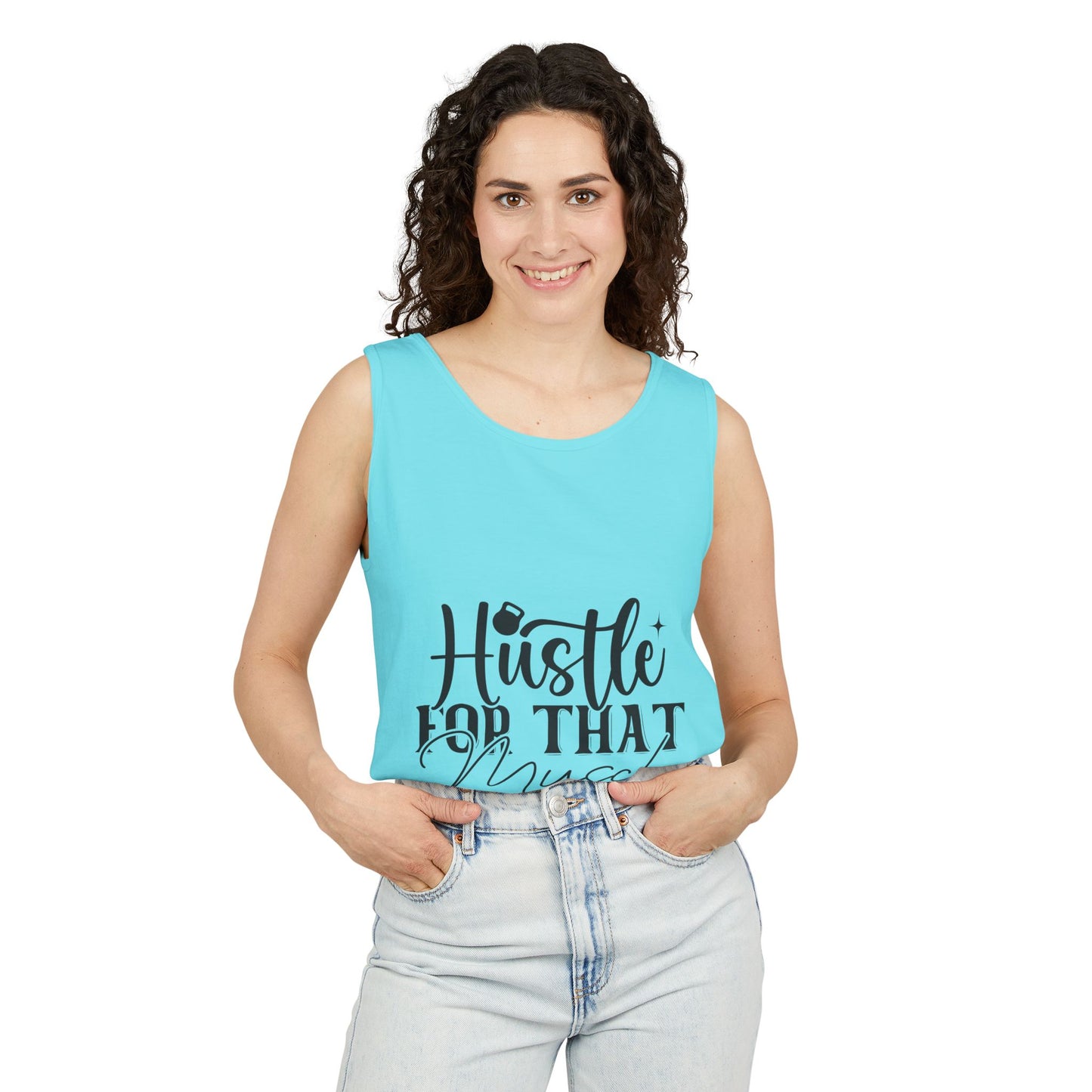 Unisex Garment-Dyed Tank Top – "Hustle for That Muscle" Motivational Gym Tank