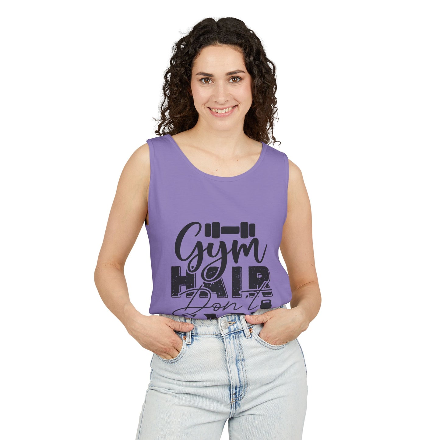Unisex Garment-Dyed Tank Top – "Gym Hair Don’t Care" Funny Workout Tank