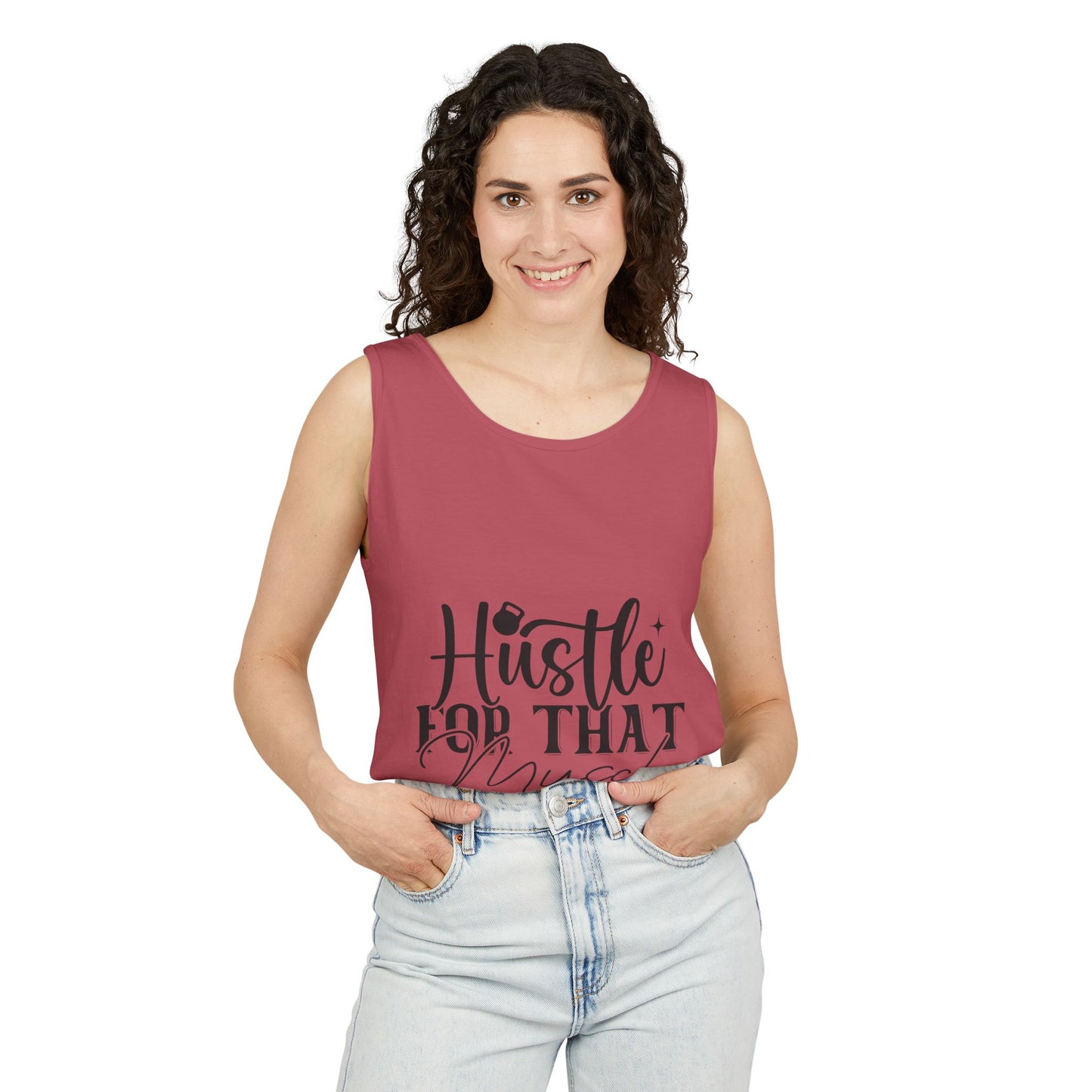 Unisex Garment-Dyed Tank Top – "Hustle for That Muscle" Motivational Gym Tank