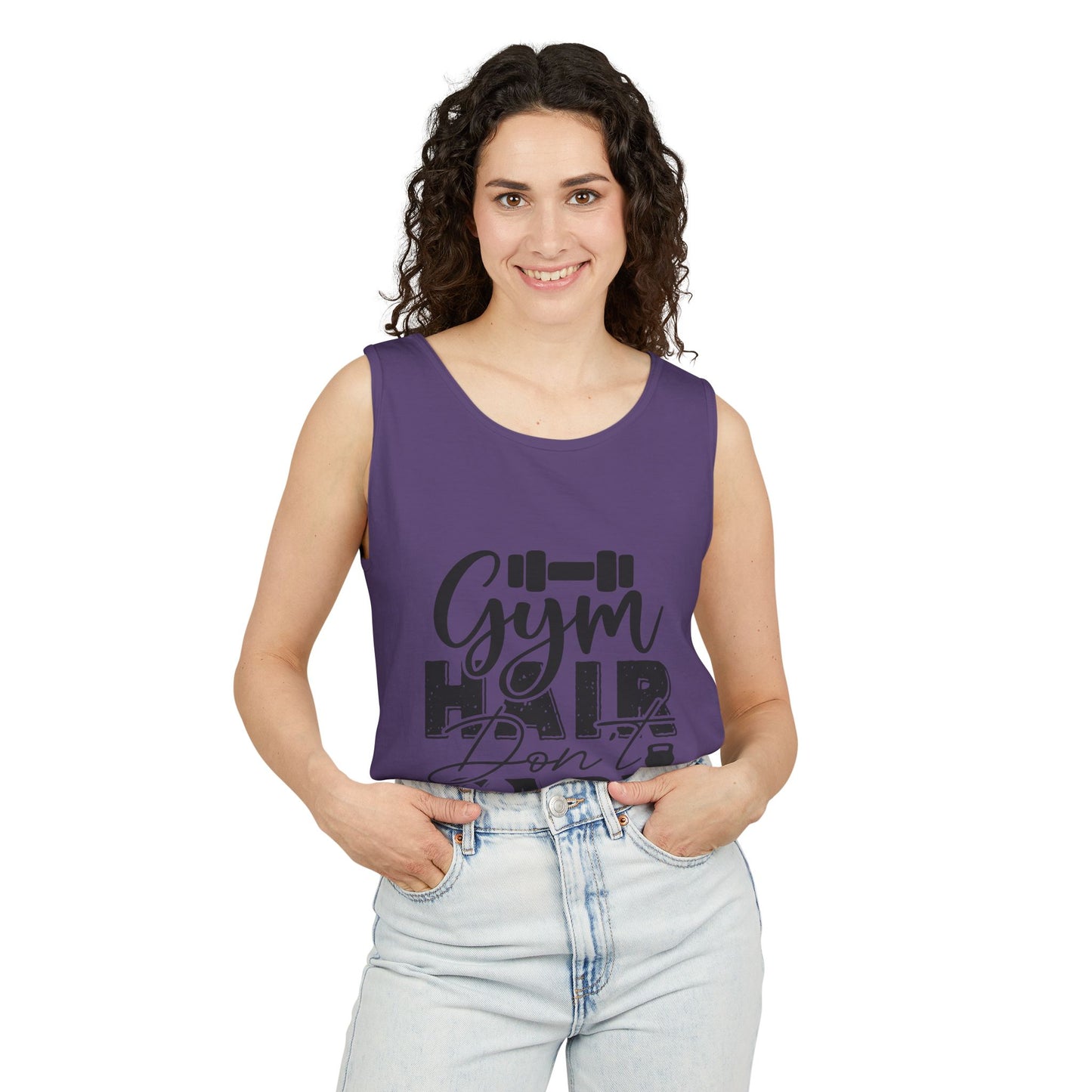 Unisex Garment-Dyed Tank Top – "Gym Hair Don’t Care" Funny Workout Tank