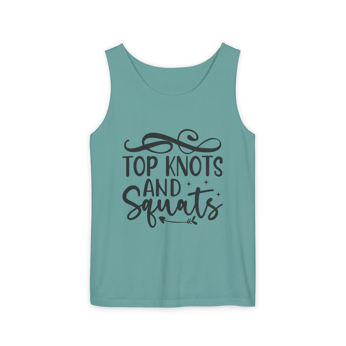 Unisex Garment-Dyed Tank Top – "Top Knots and Squats" Cute & Strong Workout Tank