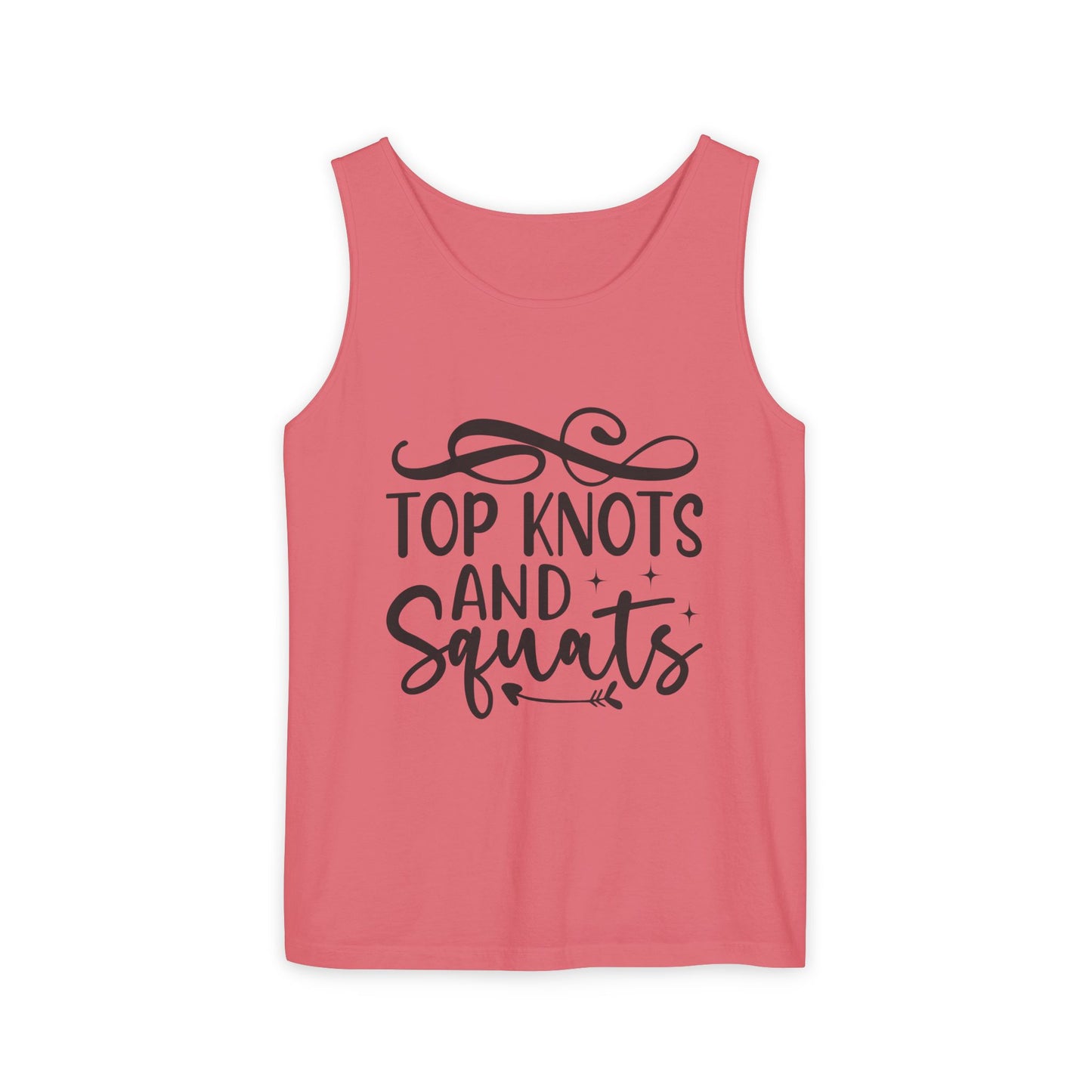 Unisex Garment-Dyed Tank Top – "Top Knots and Squats" Cute & Strong Workout Tank