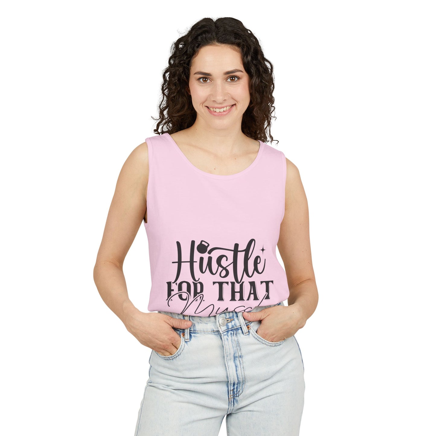 Unisex Garment-Dyed Tank Top – "Hustle for That Muscle" Motivational Gym Tank