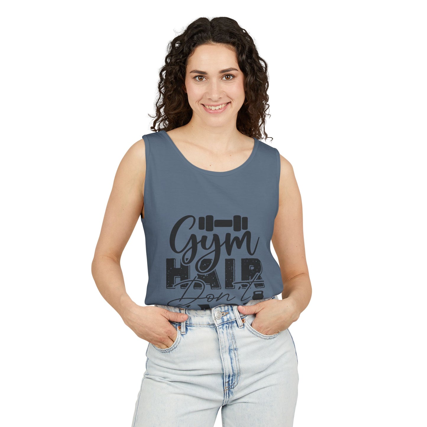 Unisex Garment-Dyed Tank Top – "Gym Hair Don’t Care" Funny Workout Tank