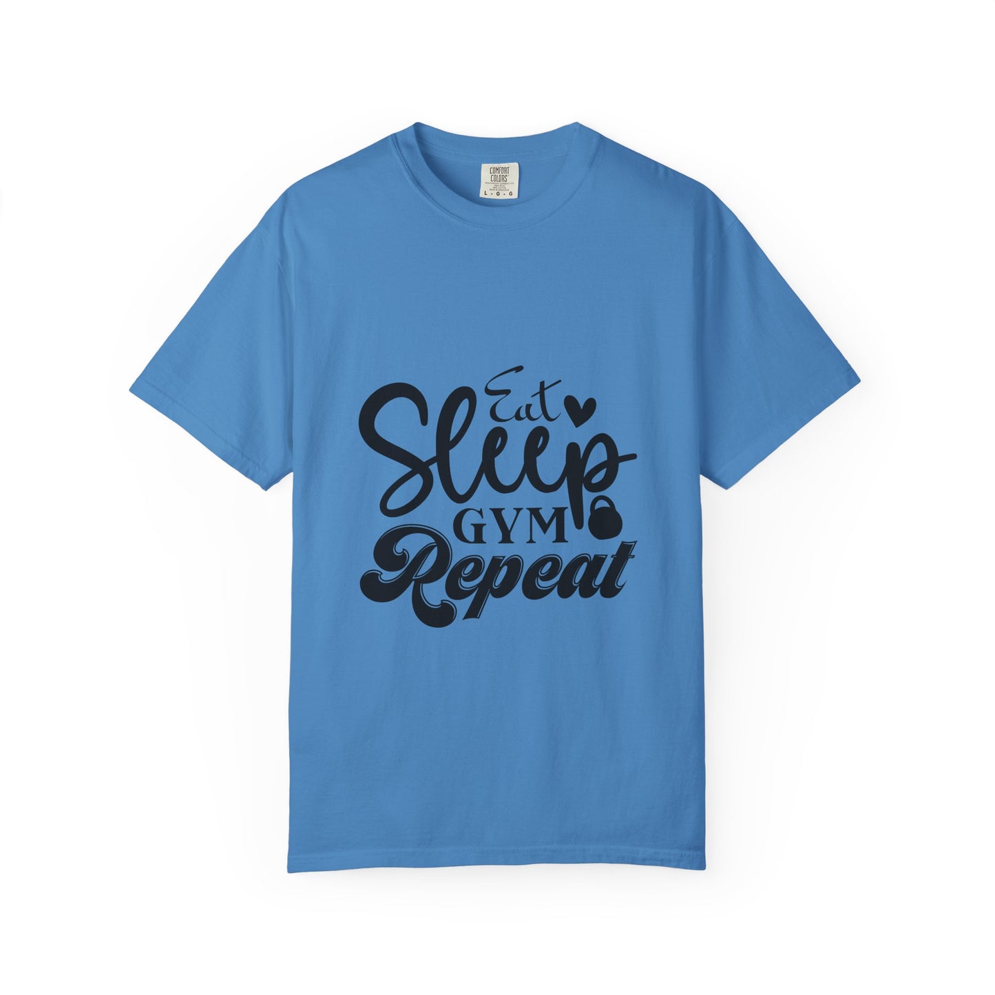 Fitness Lifestyle Tee - Unisex Garment-Dyed T-shirt with 'Eat Sleep Gym Repeat' Design