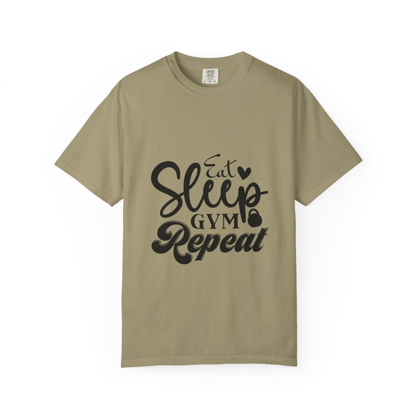 Fitness Lifestyle Tee - Unisex Garment-Dyed T-shirt with 'Eat Sleep Gym Repeat' Design