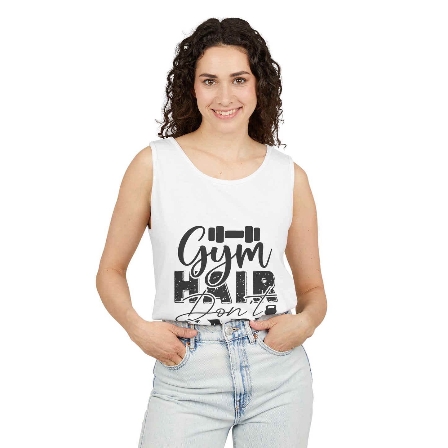 Unisex Garment-Dyed Tank Top – "Gym Hair Don’t Care" Funny Workout Tank