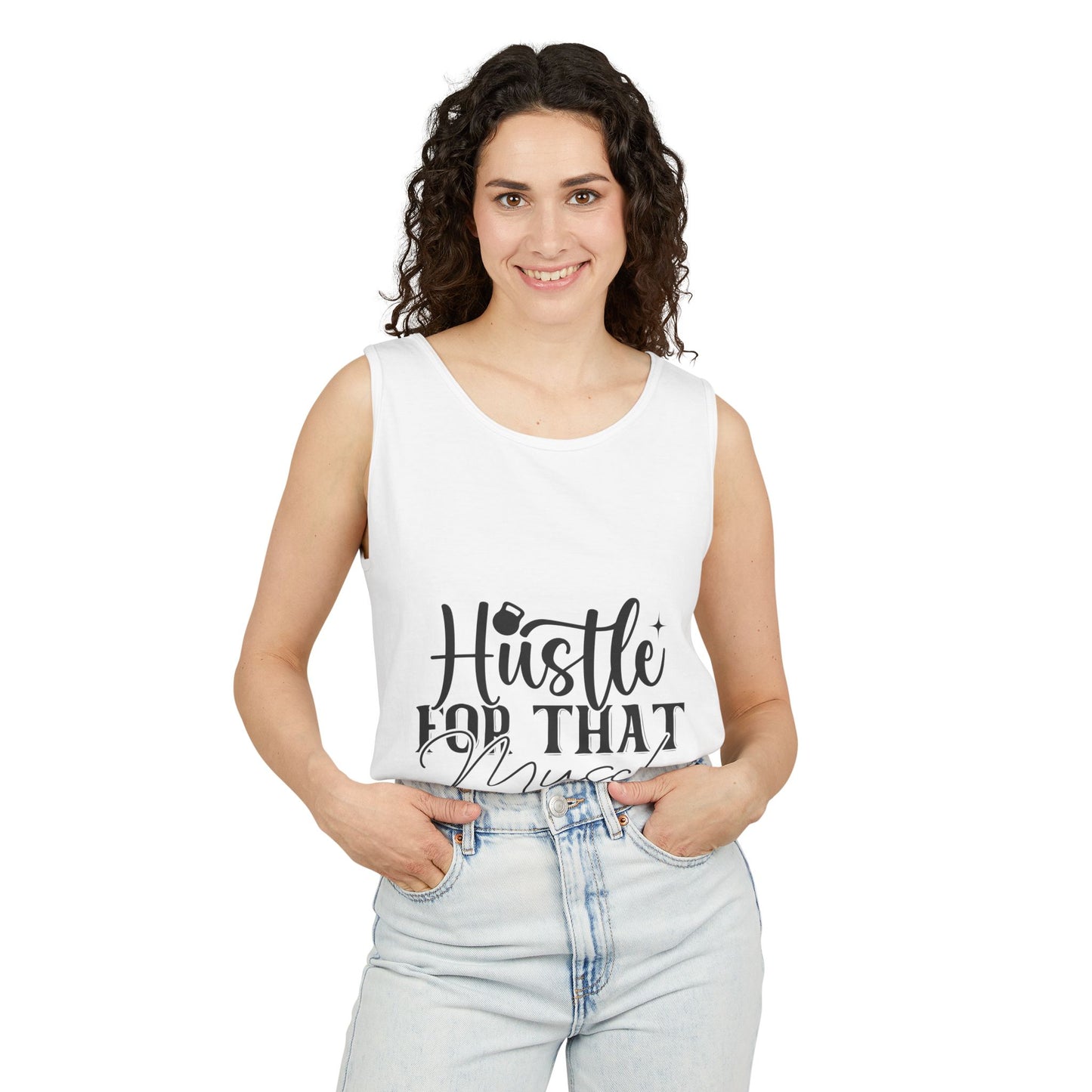 Unisex Garment-Dyed Tank Top – "Hustle for That Muscle" Motivational Gym Tank