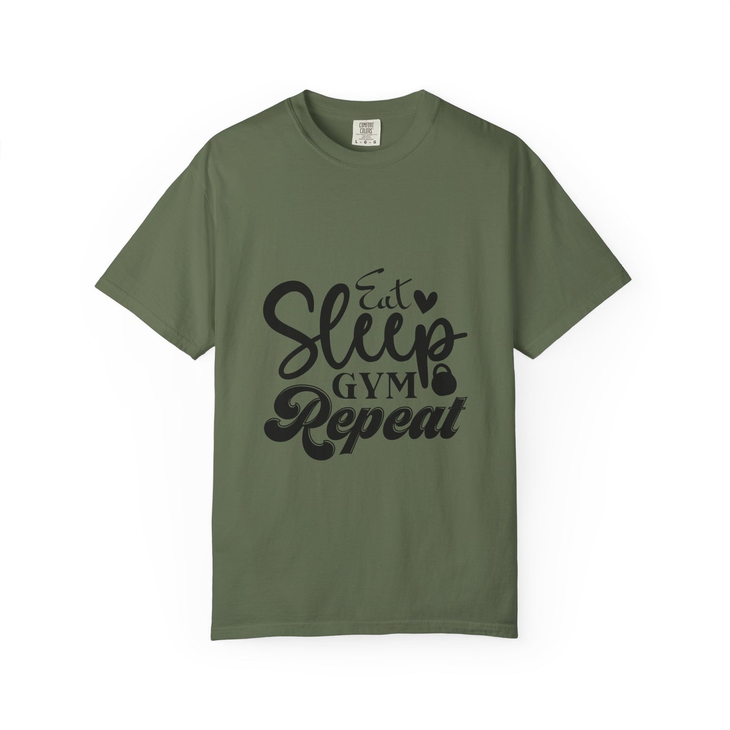 Fitness Lifestyle Tee - Unisex Garment-Dyed T-shirt with 'Eat Sleep Gym Repeat' Design