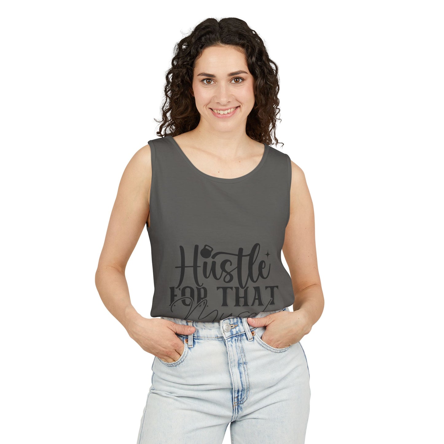 Unisex Garment-Dyed Tank Top – "Hustle for That Muscle" Motivational Gym Tank
