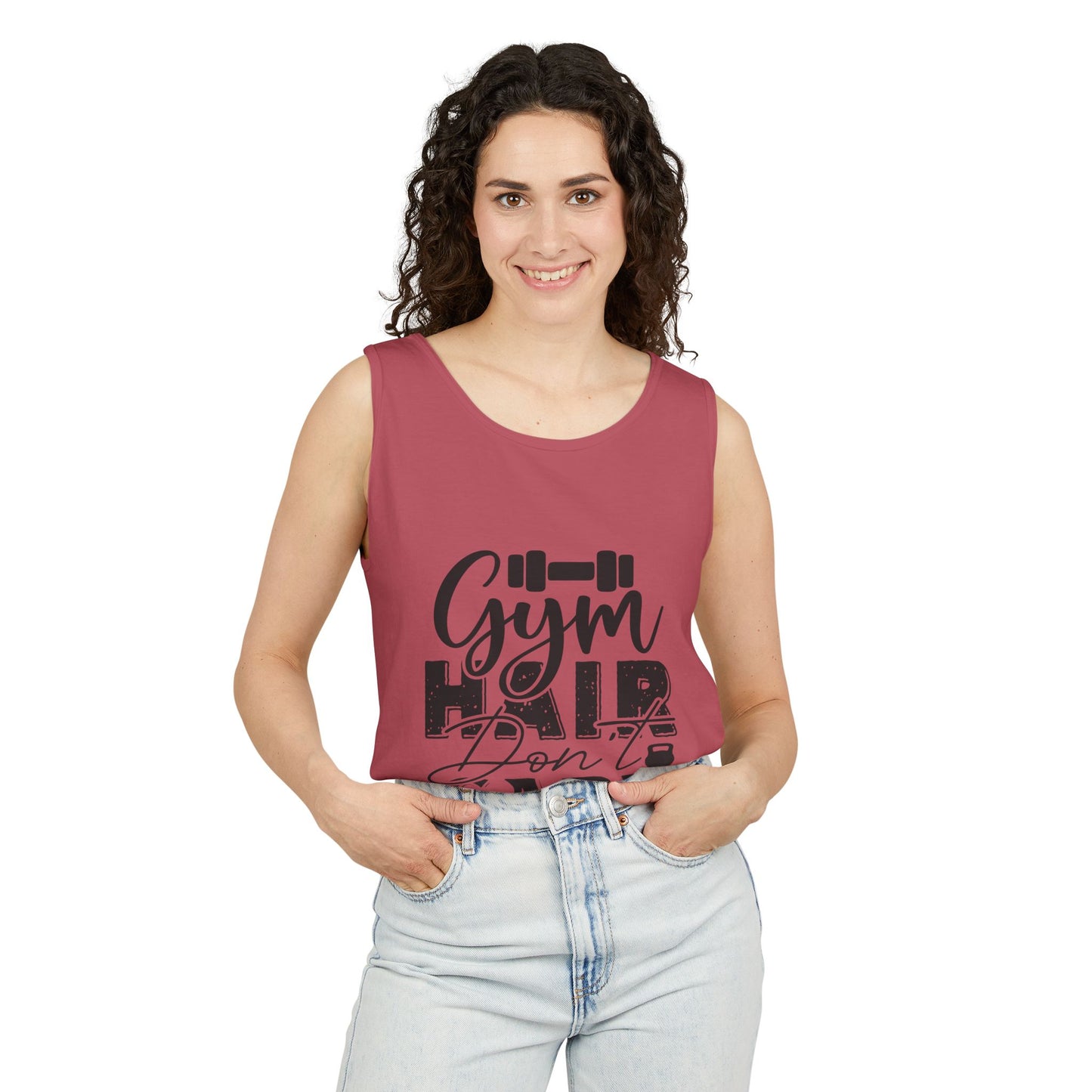 Unisex Garment-Dyed Tank Top – "Gym Hair Don’t Care" Funny Workout Tank