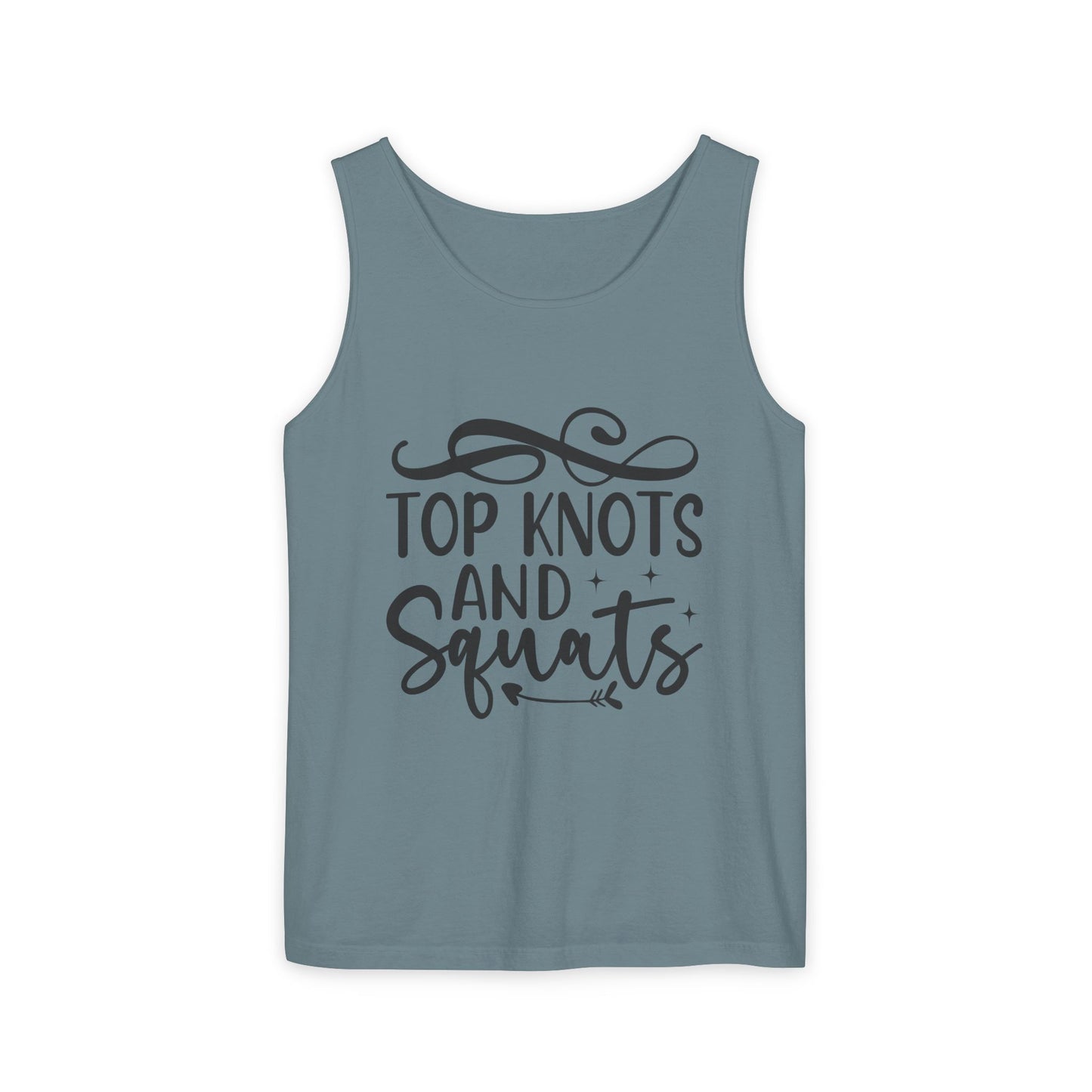 Unisex Garment-Dyed Tank Top – "Top Knots and Squats" Cute & Strong Workout Tank
