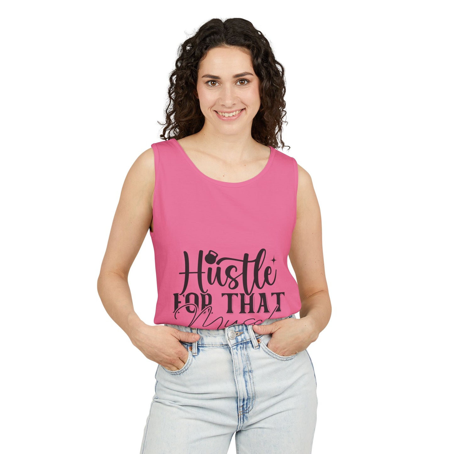 Unisex Garment-Dyed Tank Top – "Hustle for That Muscle" Motivational Gym Tank