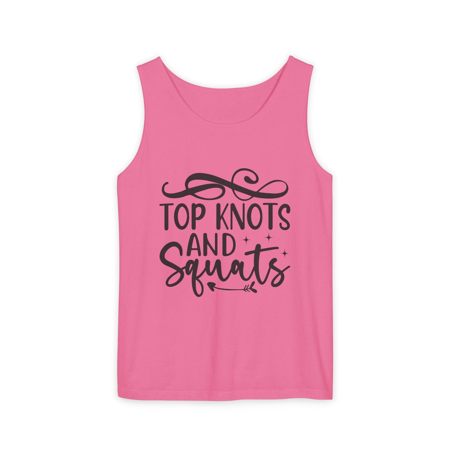 Unisex Garment-Dyed Tank Top – "Top Knots and Squats" Cute & Strong Workout Tank