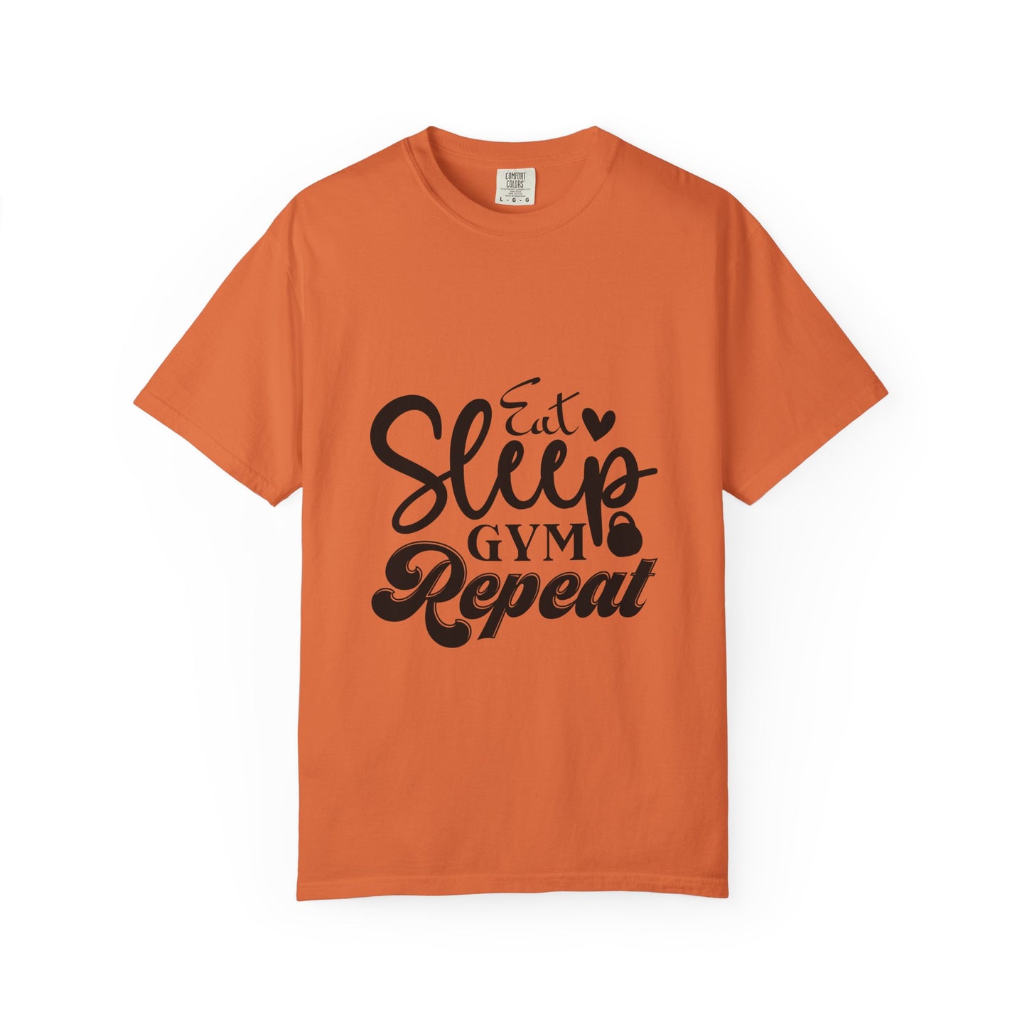 Fitness Lifestyle Tee - Unisex Garment-Dyed T-shirt with 'Eat Sleep Gym Repeat' Design