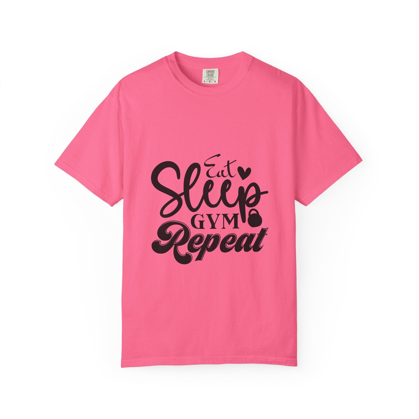 Fitness Lifestyle Tee - Unisex Garment-Dyed T-shirt with 'Eat Sleep Gym Repeat' Design