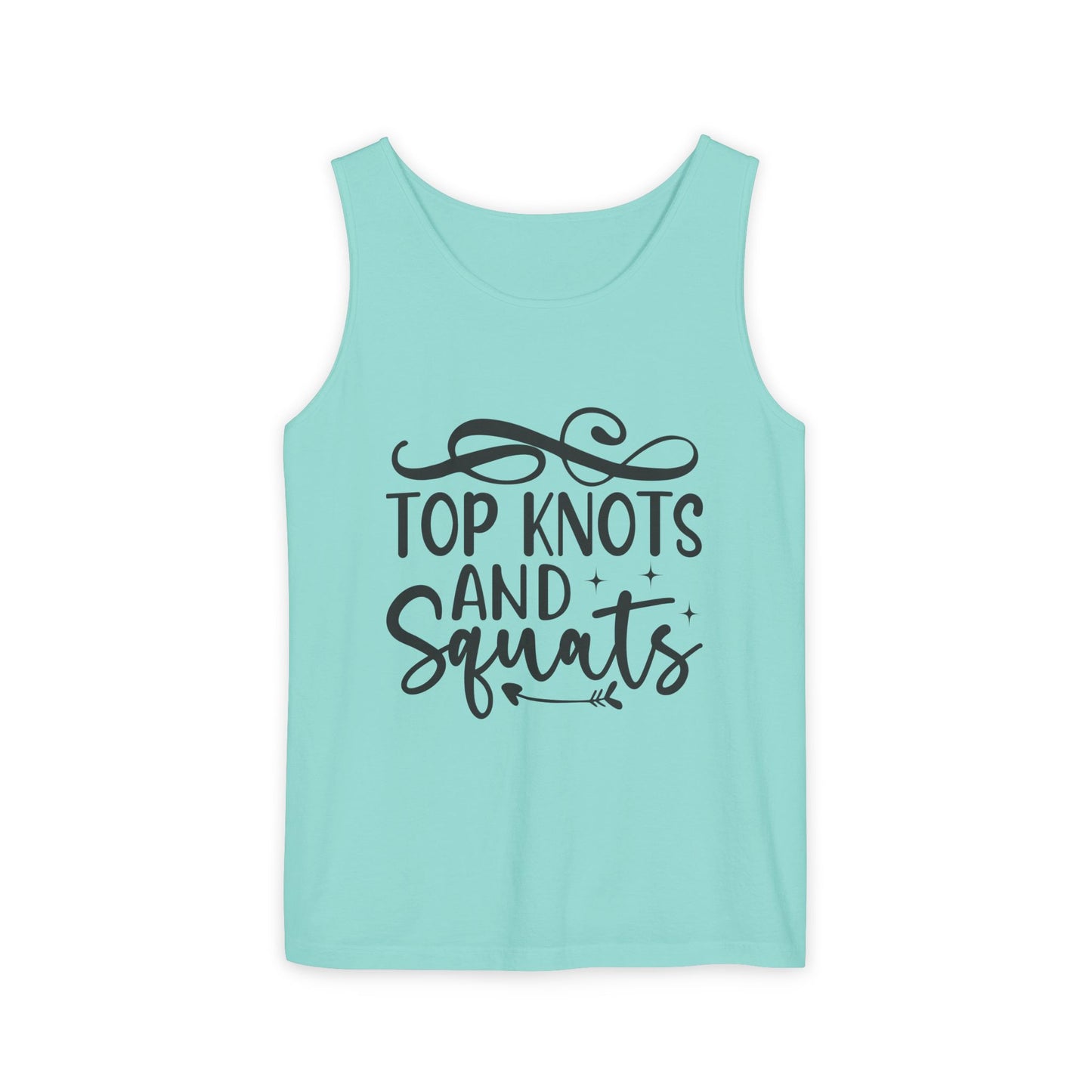 Unisex Garment-Dyed Tank Top – "Top Knots and Squats" Cute & Strong Workout Tank