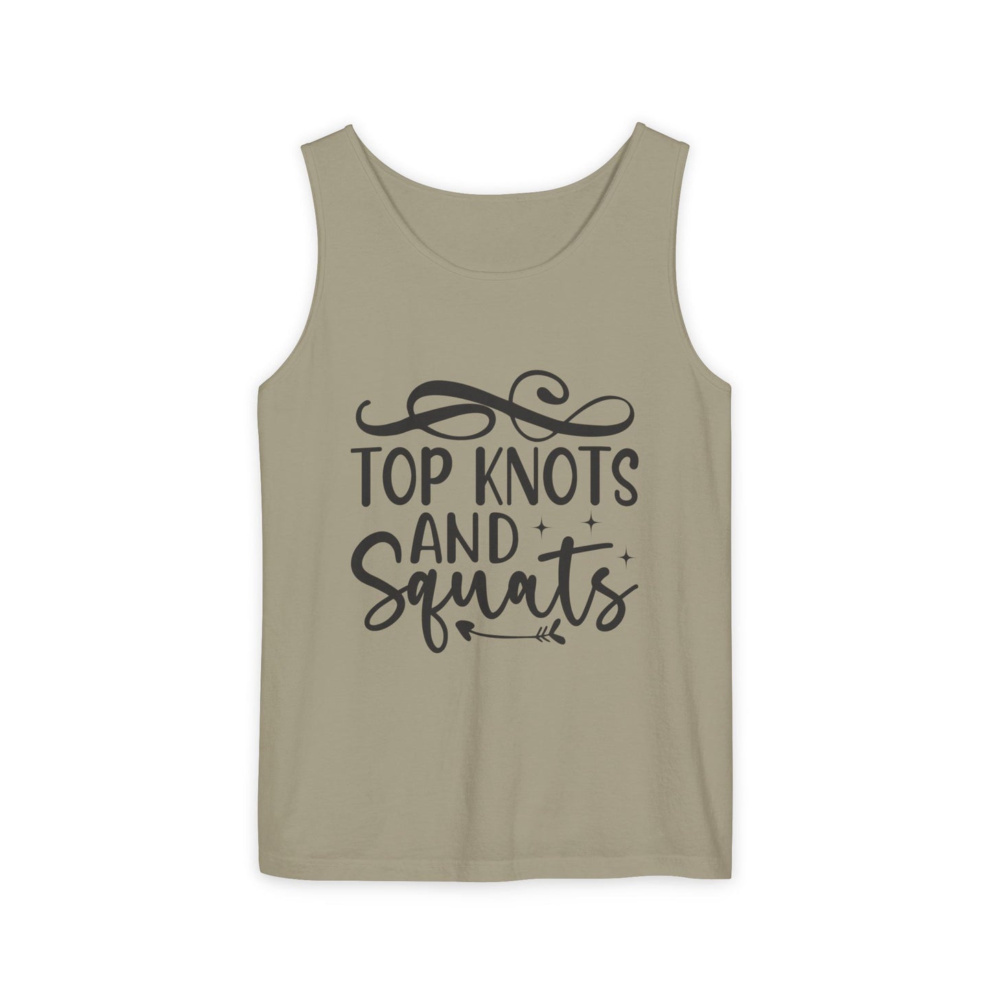 Unisex Garment-Dyed Tank Top – "Top Knots and Squats" Cute & Strong Workout Tank