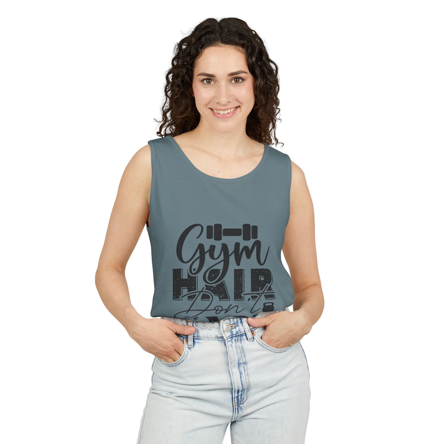 Unisex Garment-Dyed Tank Top – "Gym Hair Don’t Care" Funny Workout Tank