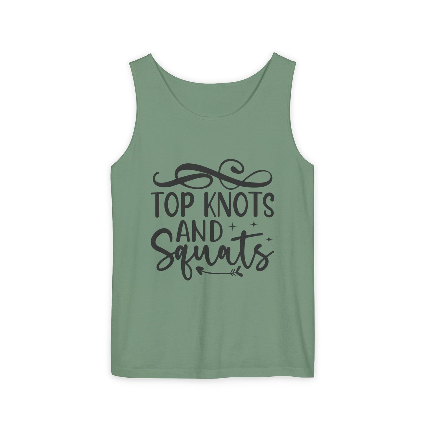 Unisex Garment-Dyed Tank Top – "Top Knots and Squats" Cute & Strong Workout Tank
