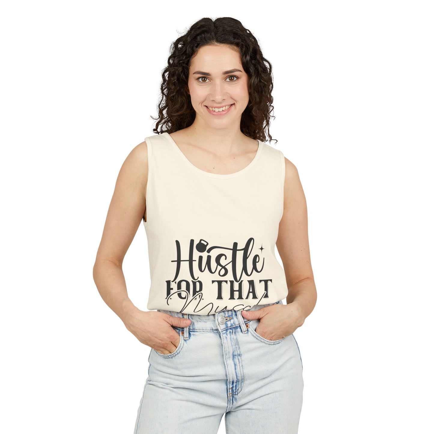 Unisex Garment-Dyed Tank Top – "Hustle for That Muscle" Motivational Gym Tank