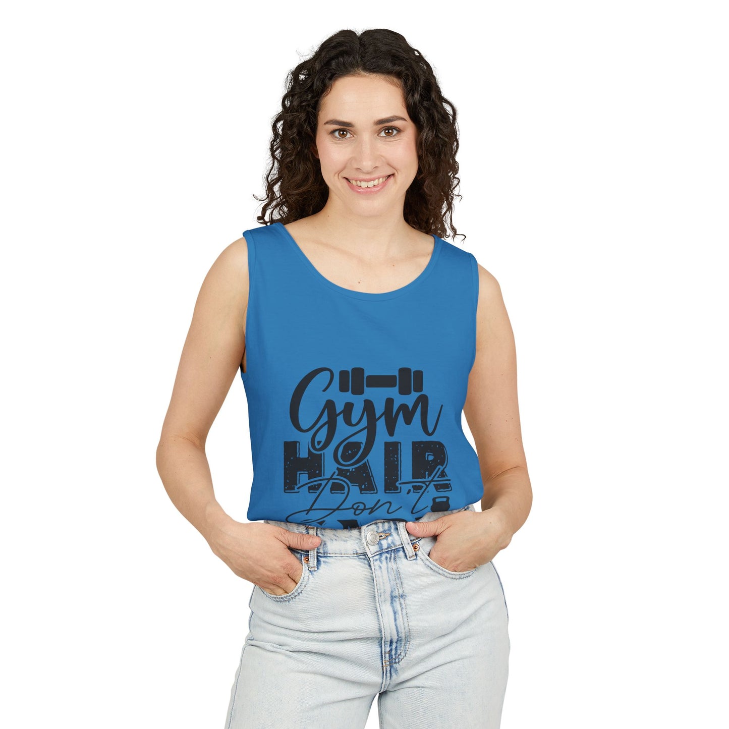 Unisex Garment-Dyed Tank Top – "Gym Hair Don’t Care" Funny Workout Tank