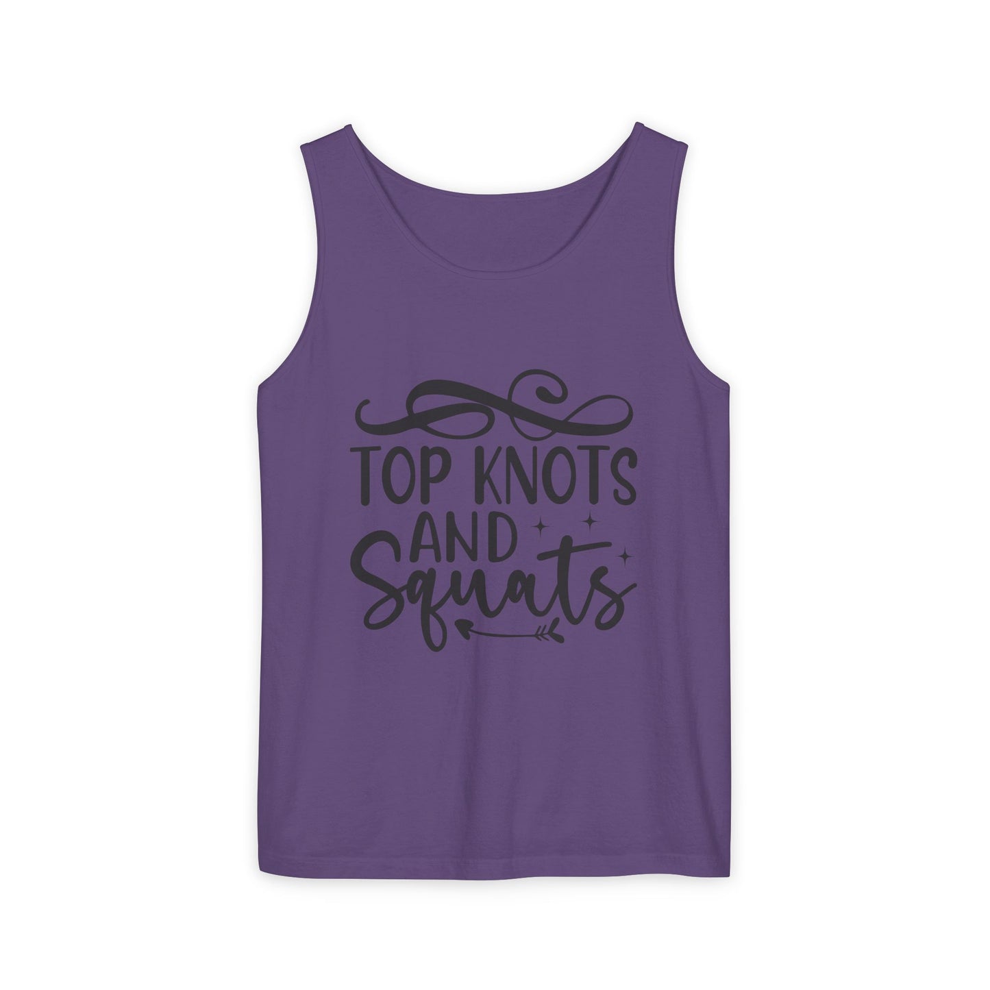 Unisex Garment-Dyed Tank Top – "Top Knots and Squats" Cute & Strong Workout Tank
