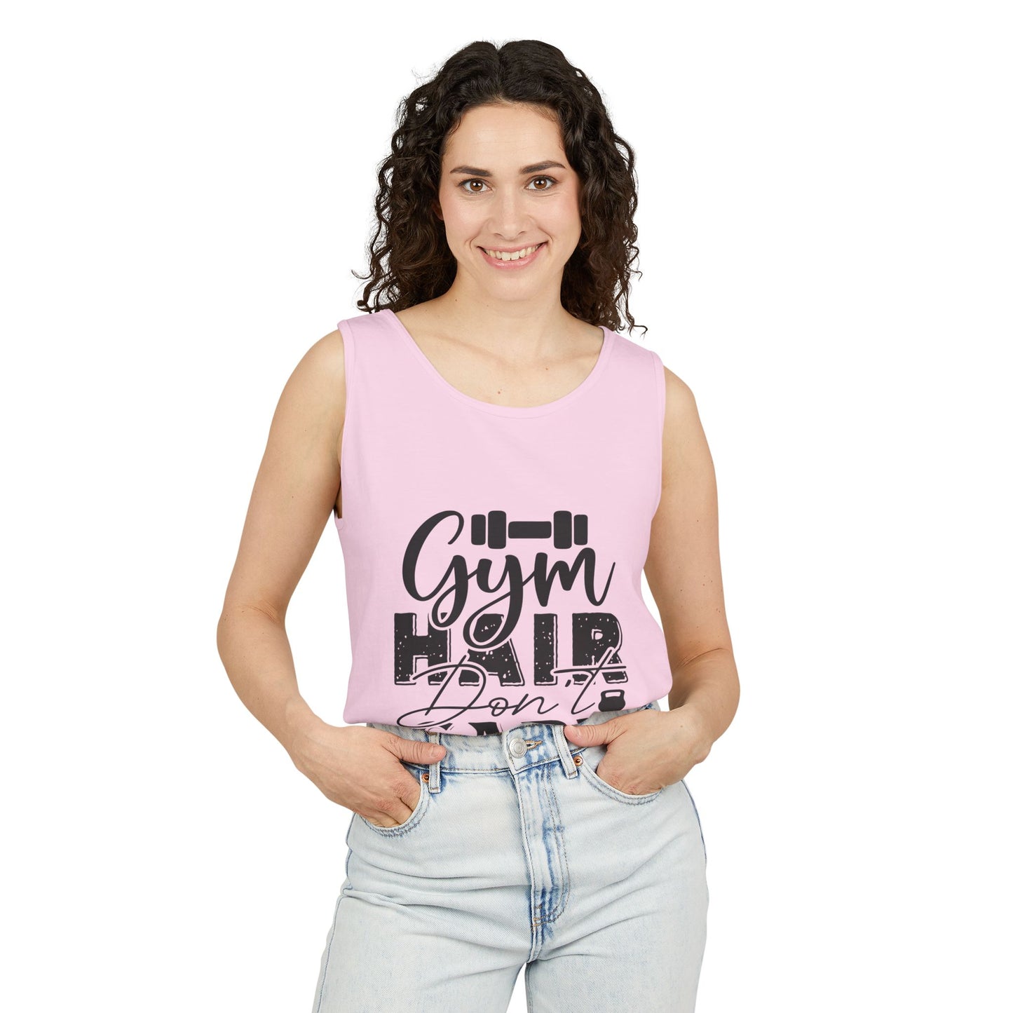 Unisex Garment-Dyed Tank Top – "Gym Hair Don’t Care" Funny Workout Tank