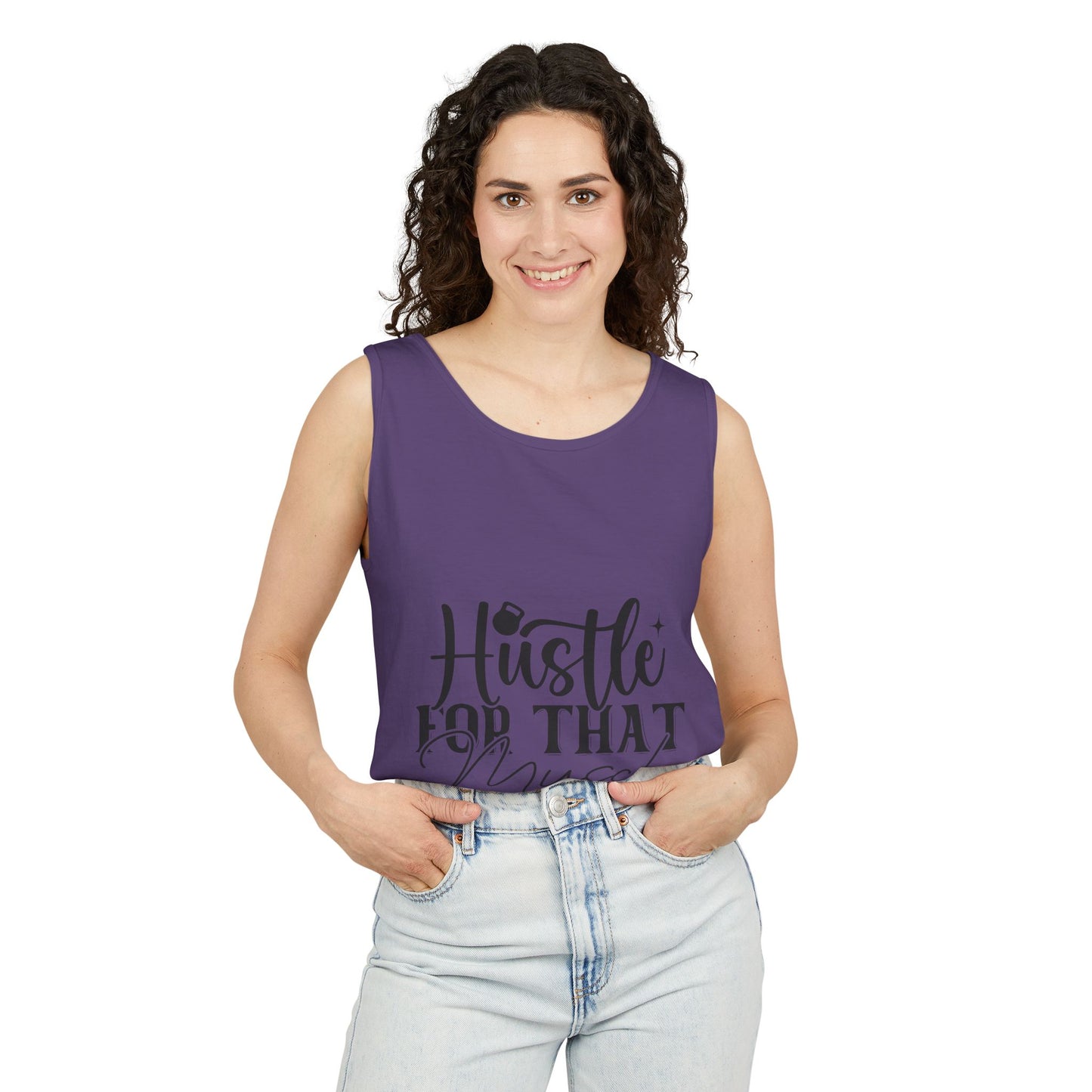 Unisex Garment-Dyed Tank Top – "Hustle for That Muscle" Motivational Gym Tank