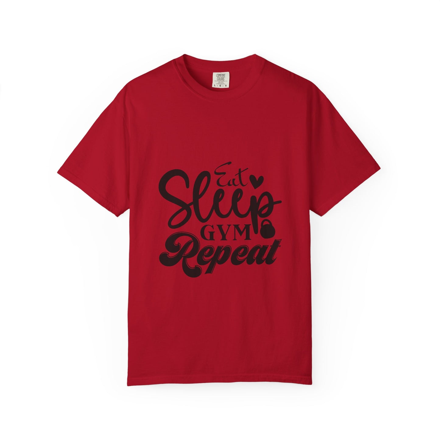 Fitness Lifestyle Tee - Unisex Garment-Dyed T-shirt with 'Eat Sleep Gym Repeat' Design