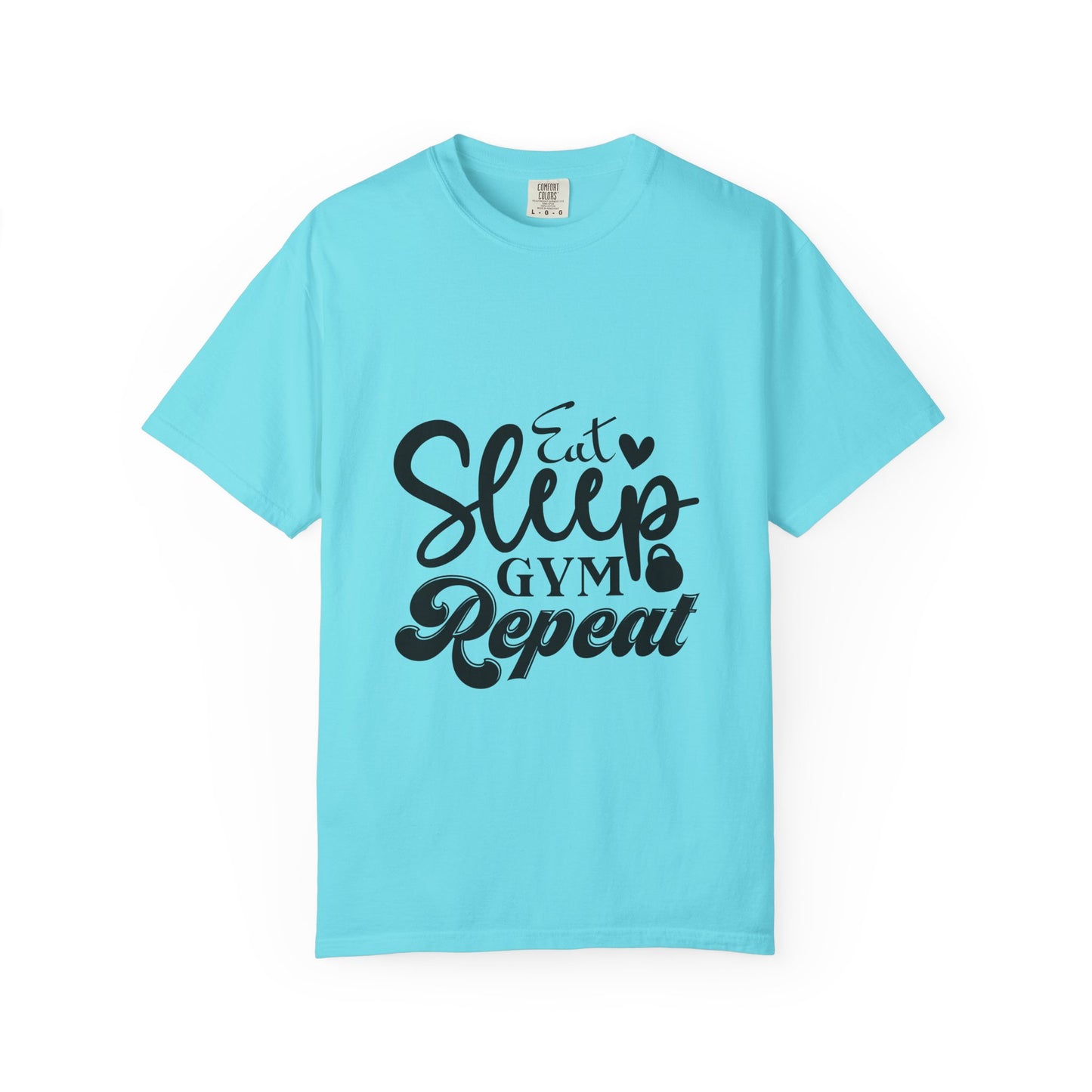 Fitness Lifestyle Tee - Unisex Garment-Dyed T-shirt with 'Eat Sleep Gym Repeat' Design