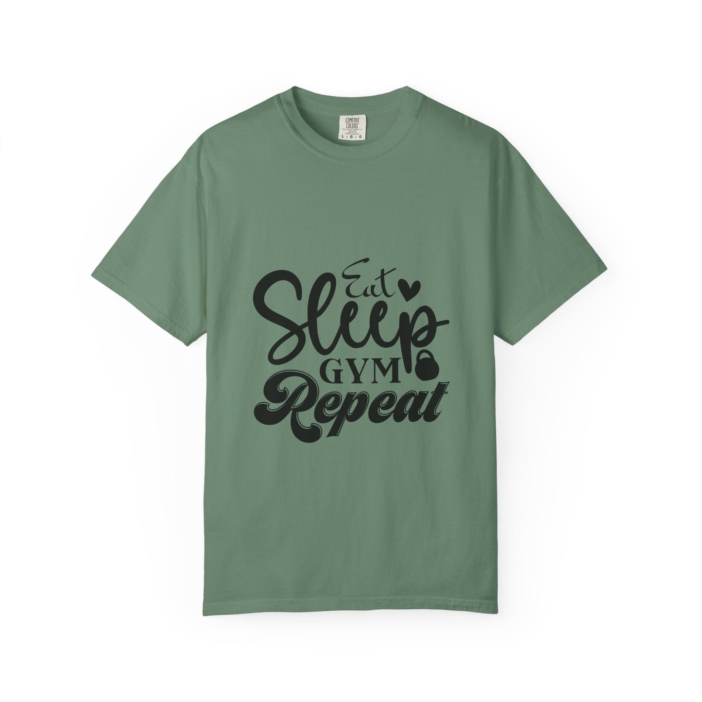 Fitness Lifestyle Tee - Unisex Garment-Dyed T-shirt with 'Eat Sleep Gym Repeat' Design