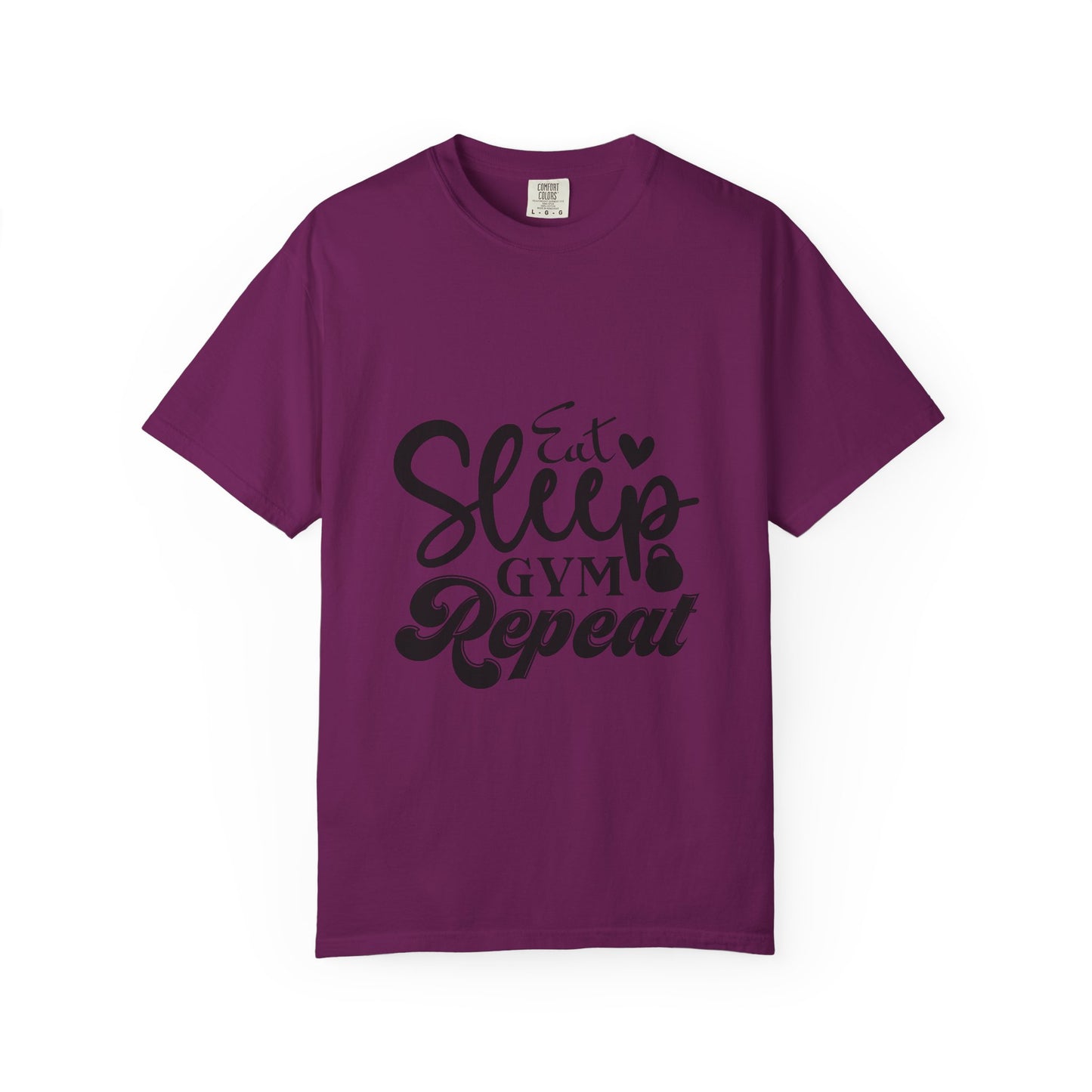 Fitness Lifestyle Tee - Unisex Garment-Dyed T-shirt with 'Eat Sleep Gym Repeat' Design